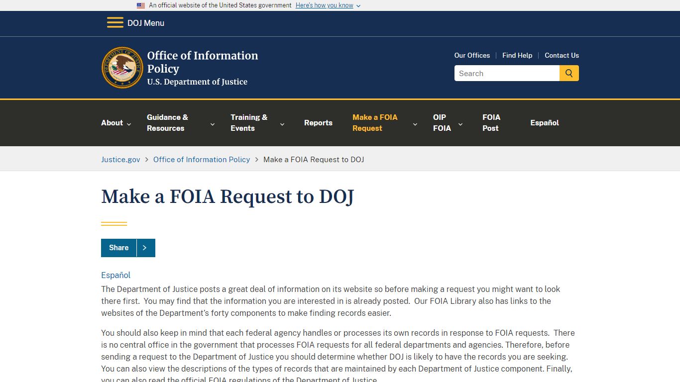 Office of Information Policy | Make a FOIA Request to DOJ